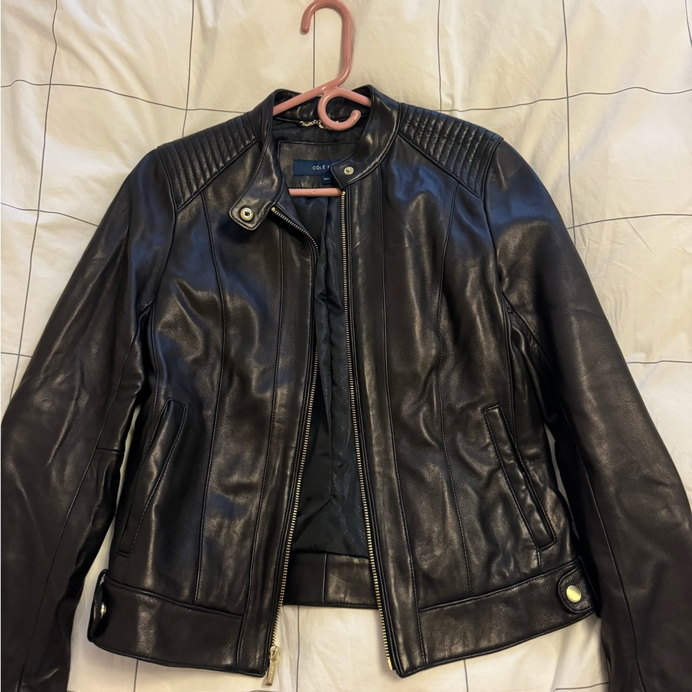 Cole Haan leather zip jacket